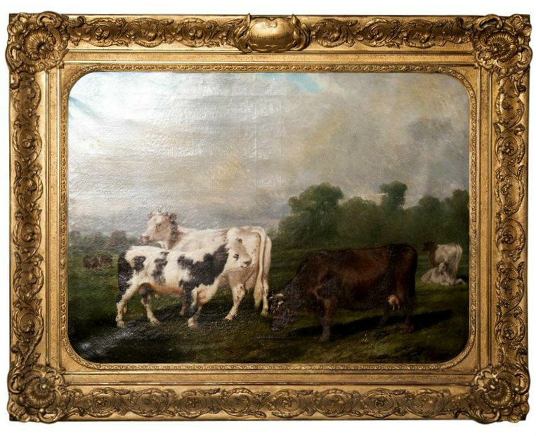 Lolo French Antiques Early 19th Century Framed Cow Painting, 