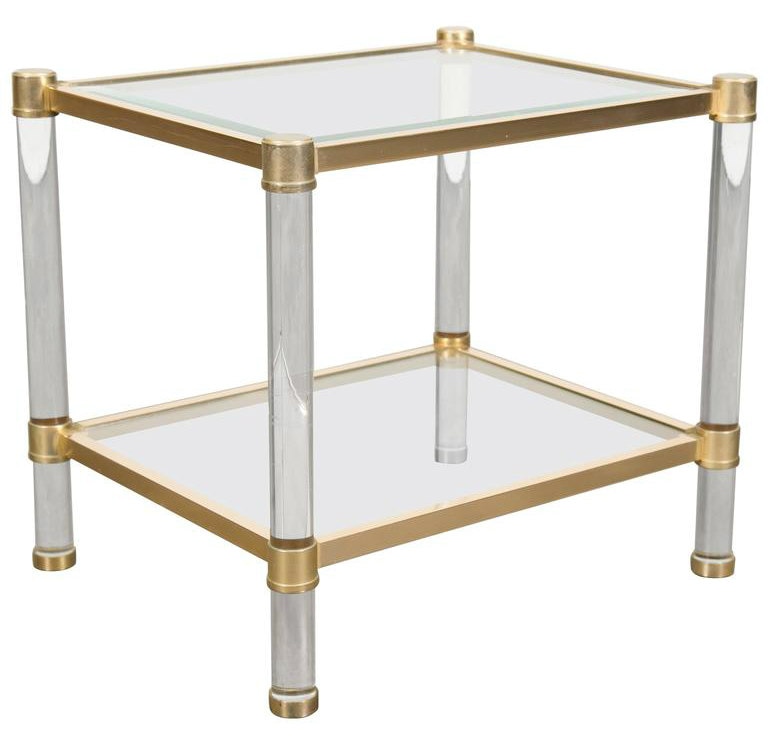 Lolo French Antiques French rectangular lucite and brass side table