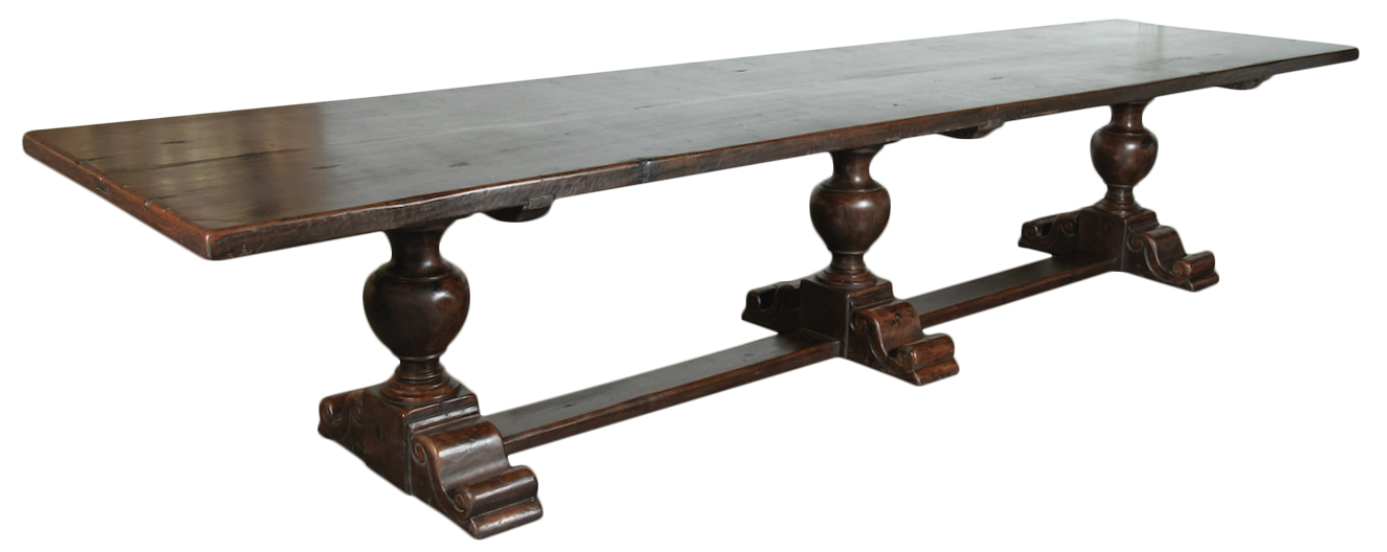 Lolo French Antiques Exceptional 19th Century Solid Walnut Louis XIII Style Chateau Trestle Table