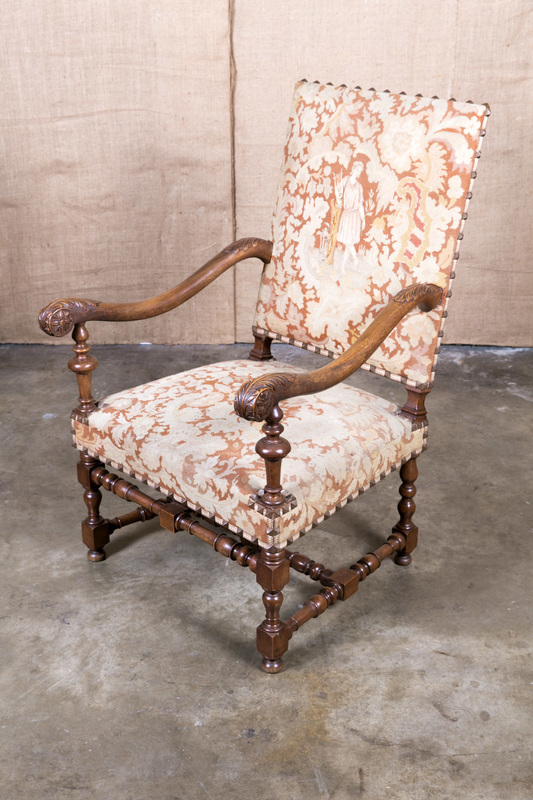 French Louis XV Period Walnut Chair with Original Tapestry