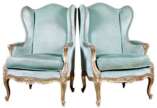 Pair 19th Century French Louis XV Leather Upholstered Five-Leg