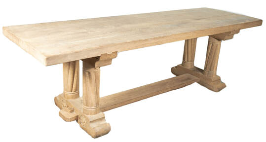 Lolo French Antiques Antique French Normandy Washed Oak Baluster Trestle or Farm Table