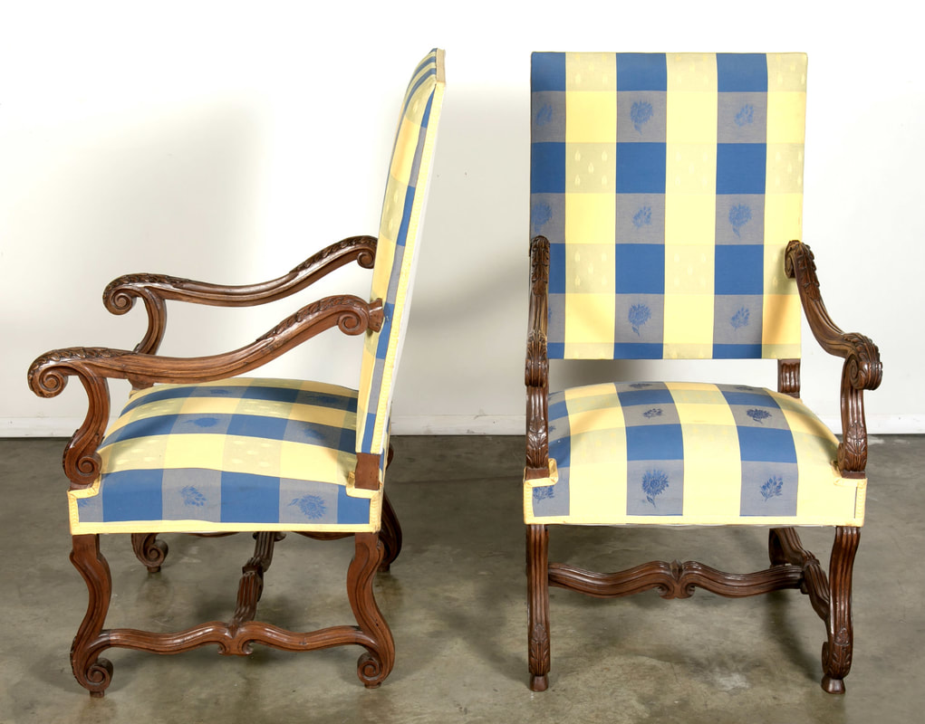 LOLO FRENCH ANTIQUES PAIR OF LOUIS XIII STYLE WALNUT FAUTEUILS WITH  ORIGINAL TAPESTRY UPHOLSTERY - Lolo French Antiques et More