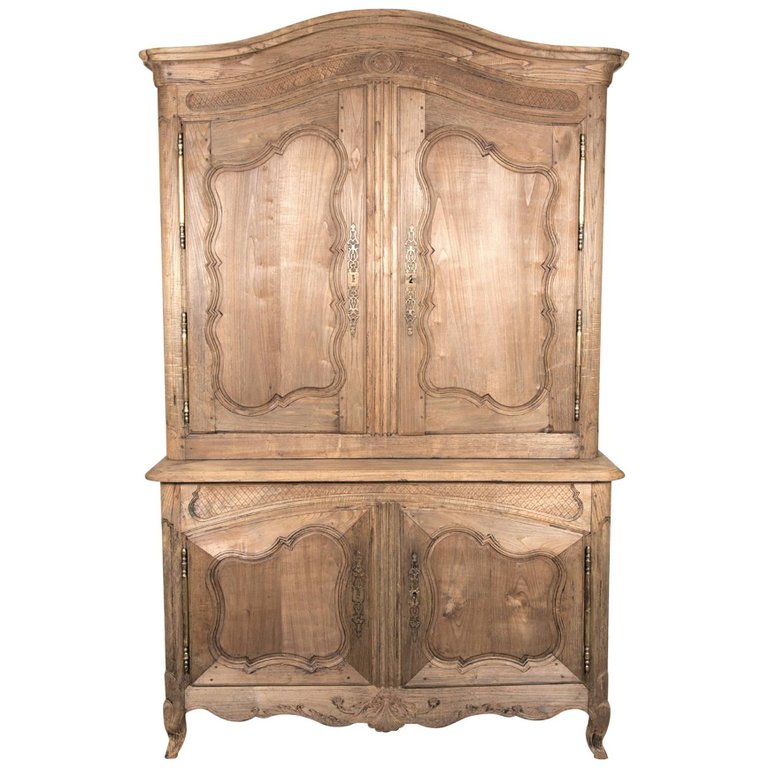 Lolo French Antiques 18th Century French Louis XV Style Washed or Bleached Oak Buffet Deux Corp