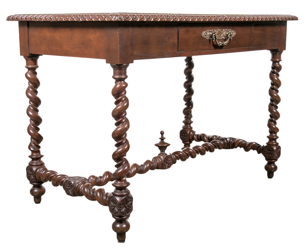 Lolo French Antiques 19th Century French Louis XIII Style Double Barley Twist Writing Table or Desk