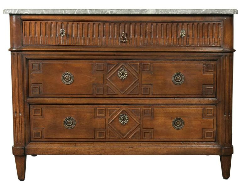 Lolo French Antiques 18th Century Period French Louis XVI Walnut Commode with Saint Anne Marble Top