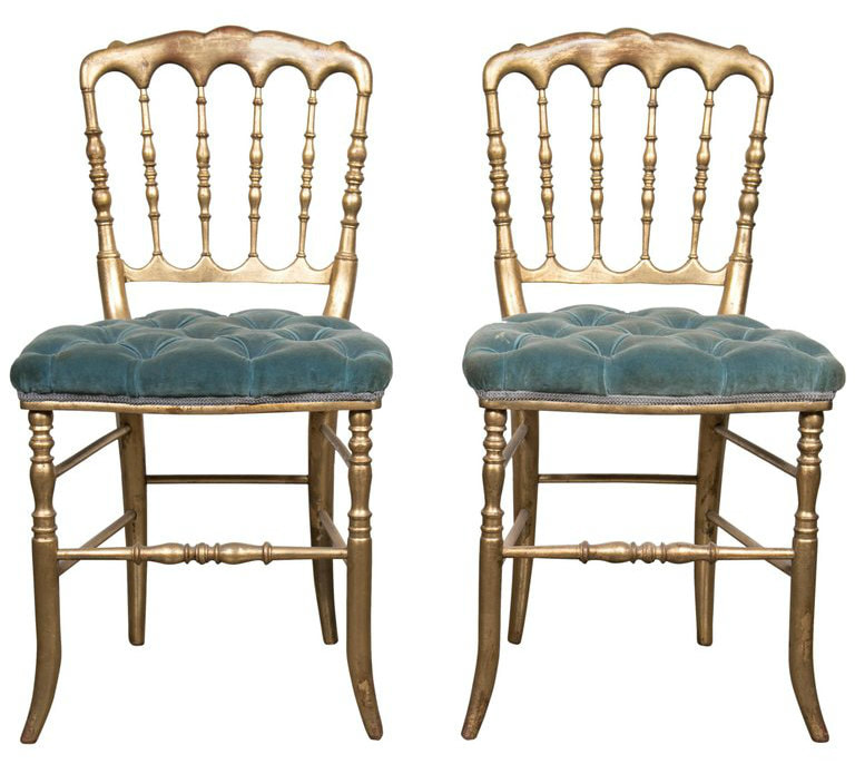 Lolo French Antiques Pair of 19th Century Napoleon III Giltwood Opera Chairs