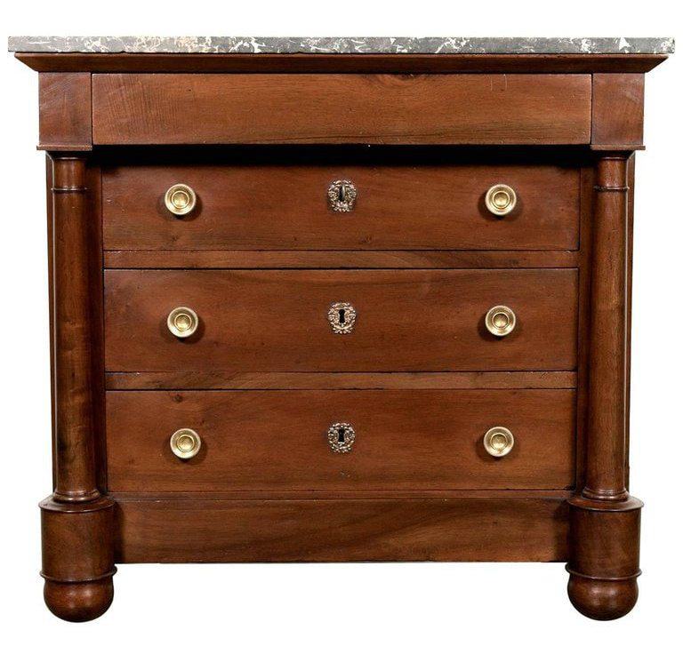 Lolo French Antiques Petite Empire Period Walnut Commode with Saint Anne Marble Top