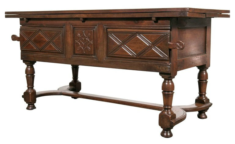 Lolo French Antiques 18th Century Solid Cherry Country French Draw Leaf Work or pantry Table