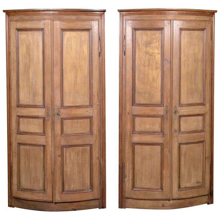 Lolo French Antiques Pair of Antique French Boiserie Panel Corner Cabinets