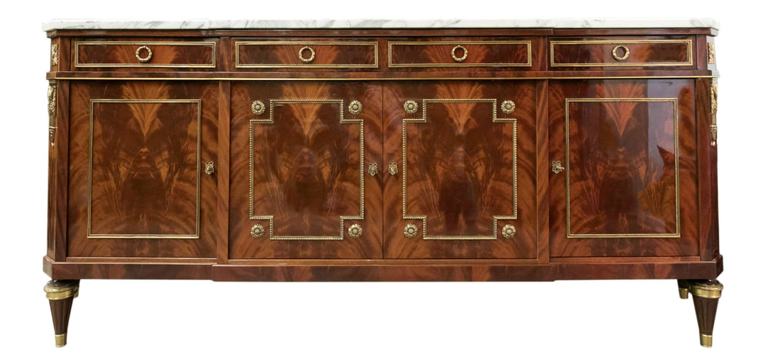 Lolo French Antiques EXCEPTIONAL MERCIER FRERES LOUIS XVI STYLE CUBAN FLAMED MAHOGANY ENFILADE BUFFET