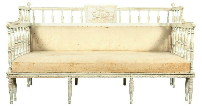 Lolo French Antiques 19th Century Swedish Neoclassical Carved and Painted Sofa Bench
