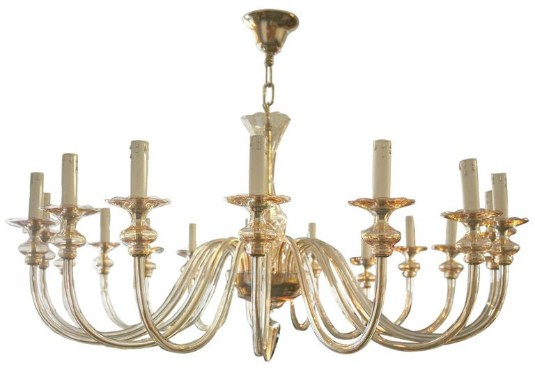 Lolo French Antiques Mid-Century Modern 18-Arm Champagne Glass Murano Chandelier
