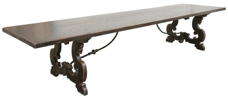 Lolo French Antiques Exceptional 13.5-Foot Walnut Italian Baroque Style Trestle Dining Table