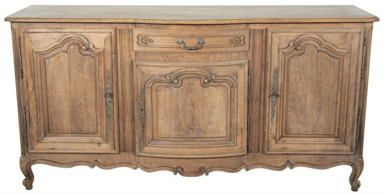 Lolo French Antiques French Country Louis XV Style Washed Oak Enfilade Buffet with Serpentine Front