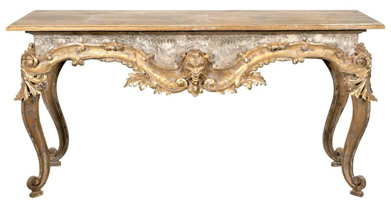 Lolo French Antiques French Baroque Style Painted and Giltwood Fragment Console Table