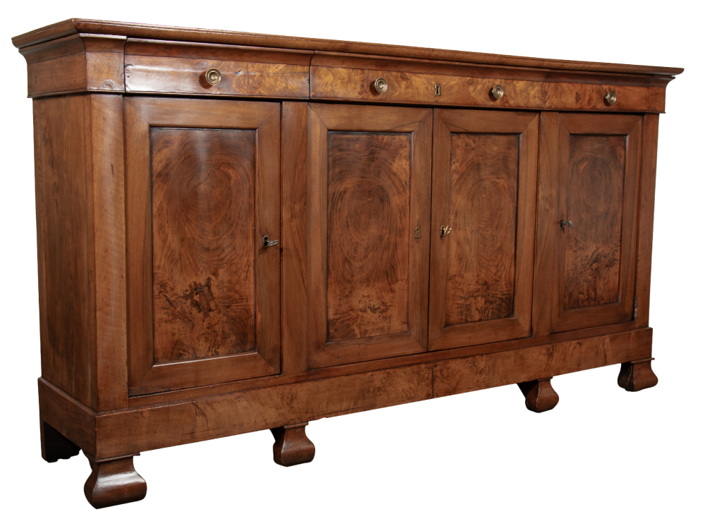 Lolo French Antiques Mid-19th Century French Period Louis Philippe Burled Chestnut Enfilade Buffet
