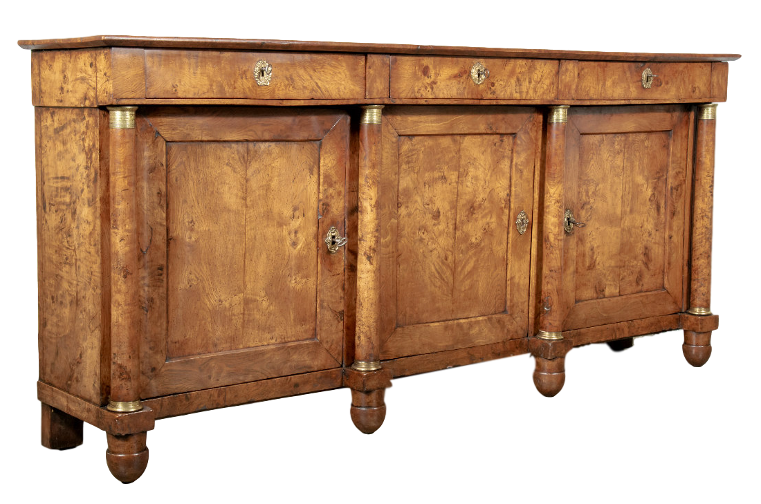 Lolo French Antiques 19th Century French Empire Period Burled Chestnut Enfilade Buffet