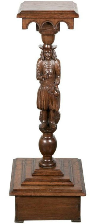 Lolo French Antiques 19th Century French Breton Carved Chestnut Figural Plant Stand