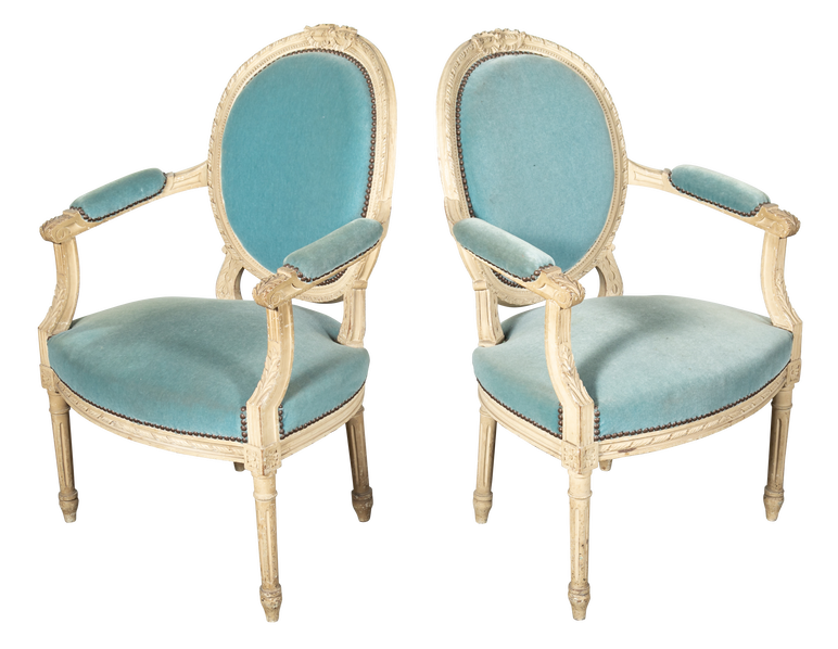 Lolo French Antiques Pair of Louis XVI Style Painted Armchairs