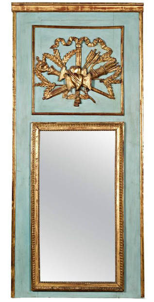 Lolo French Antiques Louis XVI Period Painted and Parcel-Gilt Marriage Trumeau Mirror