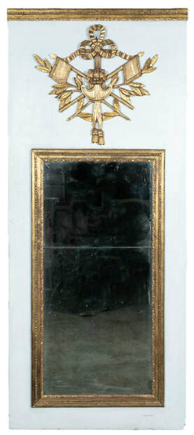 Lolo French Antiques 19th Century French Louis XVI Style Painted and Parcel-Gilt Trumeau Mirror