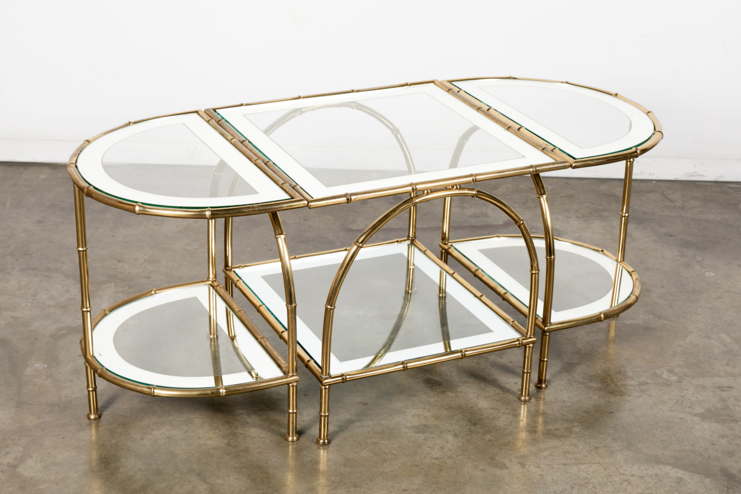 French Midcentury Brass Faux Bamboo Three-Piece Coffee Table by Maison  Baguès