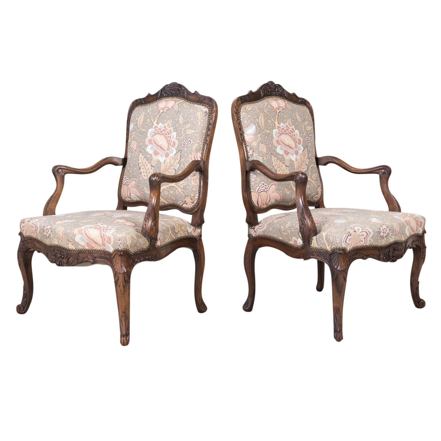 LOLO FRENCH ANTIQUES PAIR OF LOUIS XIII STYLE WALNUT FAUTEUILS WITH  ORIGINAL TAPESTRY UPHOLSTERY - Lolo French Antiques et More