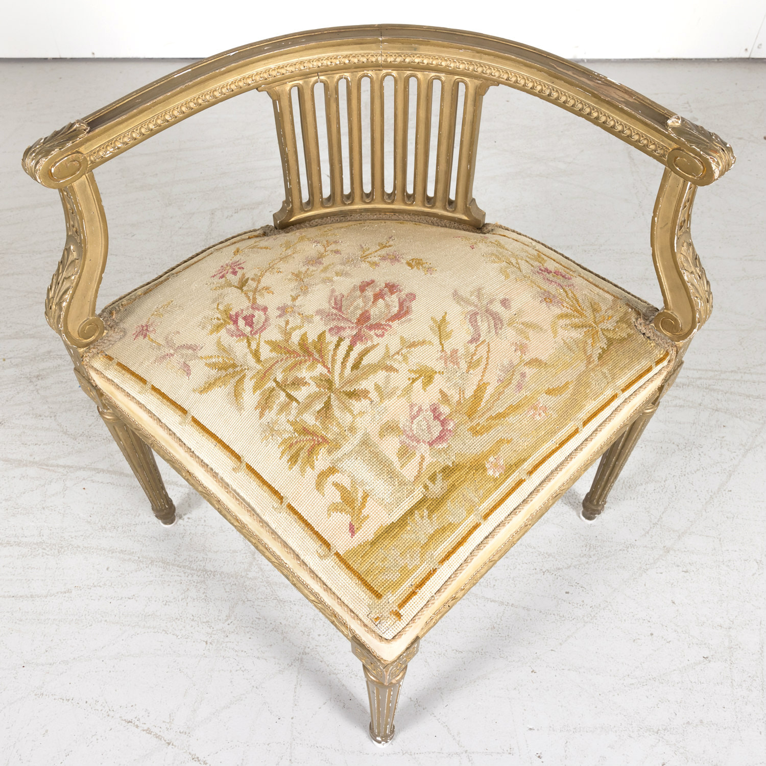 19th Century French Louis XVI Style Giltwood Corner Chair with